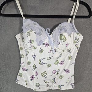 Nicole Miller Collection Corset Bra Coquette Lace Underwire Feminine Size 34C